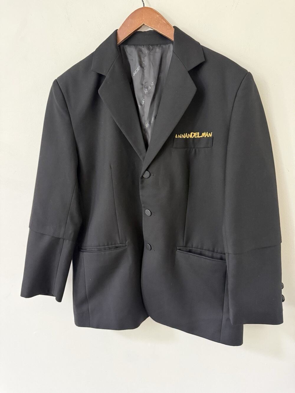 Ann Andelman Mens Blazer Suit Jacket Black Size 42 Single Breasted Flap Pockets